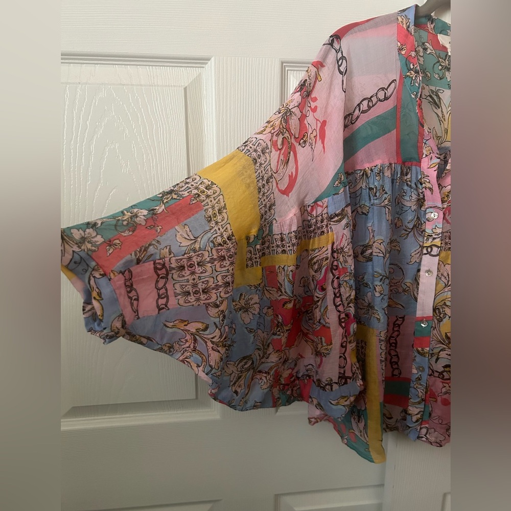 Entro Multicolor Patchwork Blouse Small - image 2